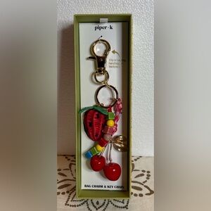 Piper.K Strawberry Beaded Keychain with Gold Accents